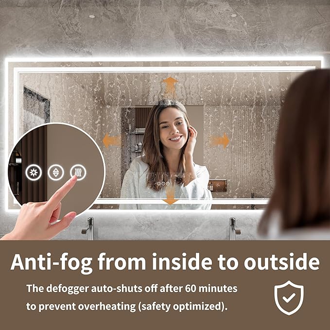 Bathroom Mirror with Lights 40"X84" with Front Light and Backlit, Tempered Glass, Wall Mount Horizontal/Vertical, Stepless Dimmable, 3 Colors, Anti Fog, Bathroom Memory LED Mirror
