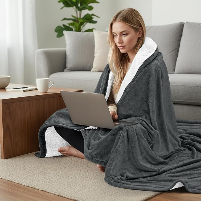 Utopia Bedding Sherpa Blanket King Size (Grey, 90x102 Inches) - Soft Lightweight Plush Fleece Reversible Blanket for Bed, Sofa, Couch, Camping and Travel