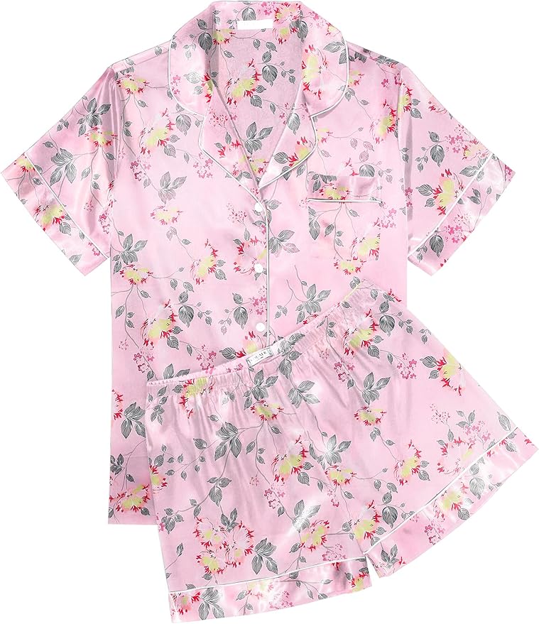 Ekouaer Pajamas for Women Set Silk Satin Pjs Shorts Sleepwear 2 Piece Loungewear S-XXL