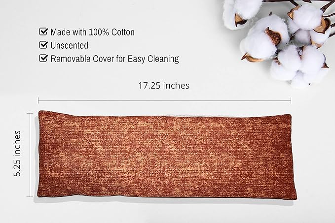 Microwavable Corn Filled Heating Pad and Cold Pack/Washable 100% Cotton Cover (Cross Hatch - Rust, 5.25in W x 17.25in L)