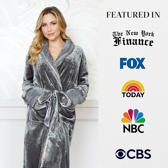 Lotus Linen Plush Robes for Women - Soft Bathrobe, Custom Monogram, Warm Fleece Robe with Pockets