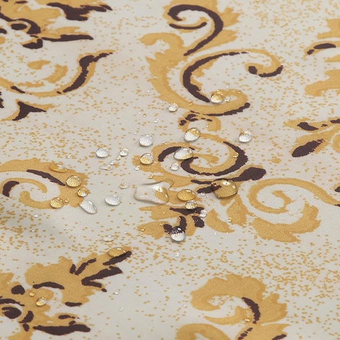 Long Fabric Shower Curtain, Burgundy and Gold Damask Print Shower Curtains for Bathroom, Classic Baroque Bathroom Curtains, 78" W x 78" H