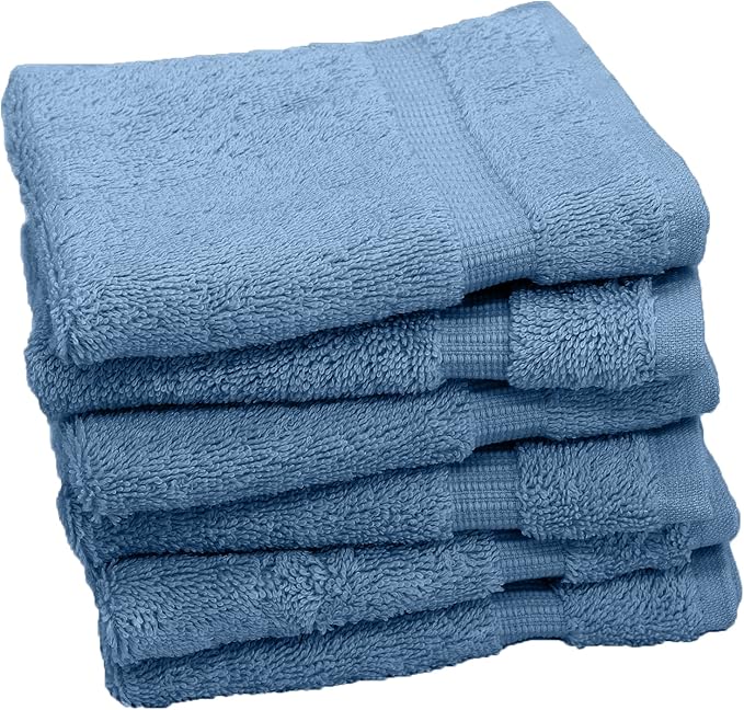 Luxury Hotel & Spa Collection, 100% Turkish Cotton 700 GSM Cloth, for Body wash, Makeup Remover & Facial Cleaning, Baby, face, Dobby Border Soft washcloths Towel Set 13" X 13", Wedgewood, Set of 6
