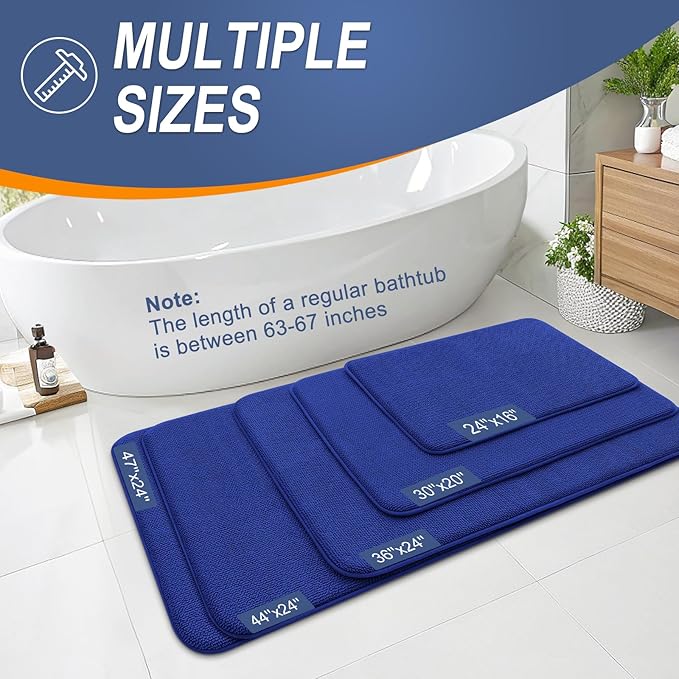 OLANLY Thick Memory Foam Bath Mat Rug 47x17, Extra Soft Absorbent Bathroom Rug, Quick Dry Bath Mats, Non-Slip, Machine Washable Carpet for Bathroom, Tub and Shower, Home Decor Accessories, Royal Blue