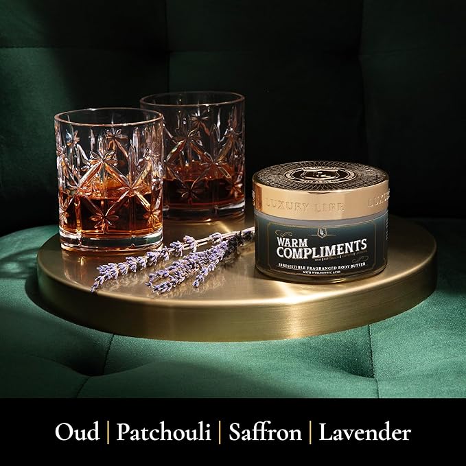 LUXURY LIFE Bed Butter - Scented, Luxurious Body Butter With All-Natural Hyaluronic Acid For Soft, Glowing, Hydrated Skin - For Men & Women - For All Skin Types - Warm Compliments Scent, 5 oz