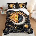 Sun and Moon Bedding Set Twin Size,Yellow Galaxy Celestial Bedding for Kids Boys Girls Teens Room Boho Decor,Black and Yellow Fluffy Comforter Sets with 2 Pillowcases.
