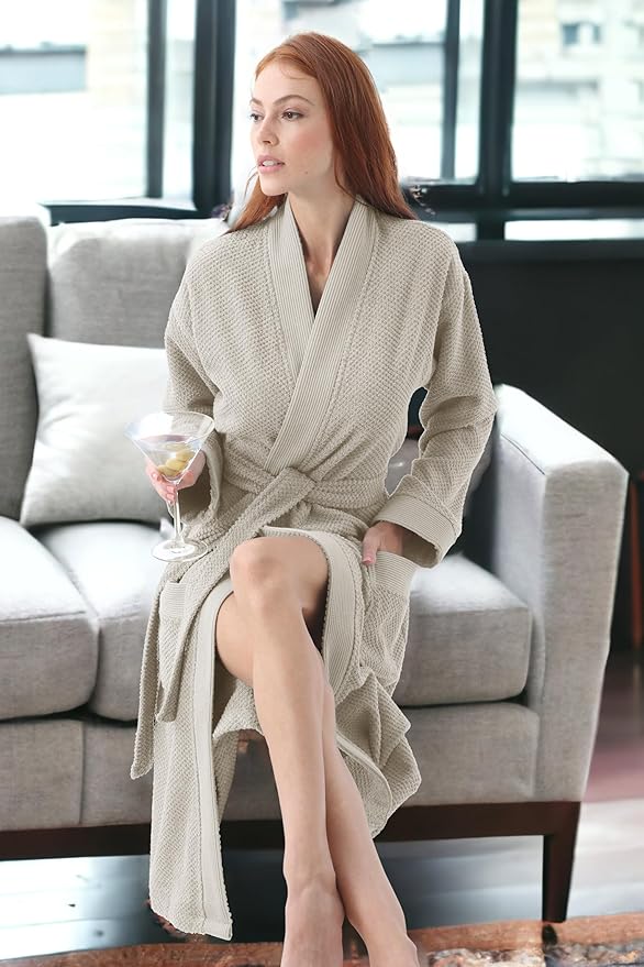 SEYANTE Organic Turkish Cotton Terry Hooded Kimono Bathrobe, Robe for Women