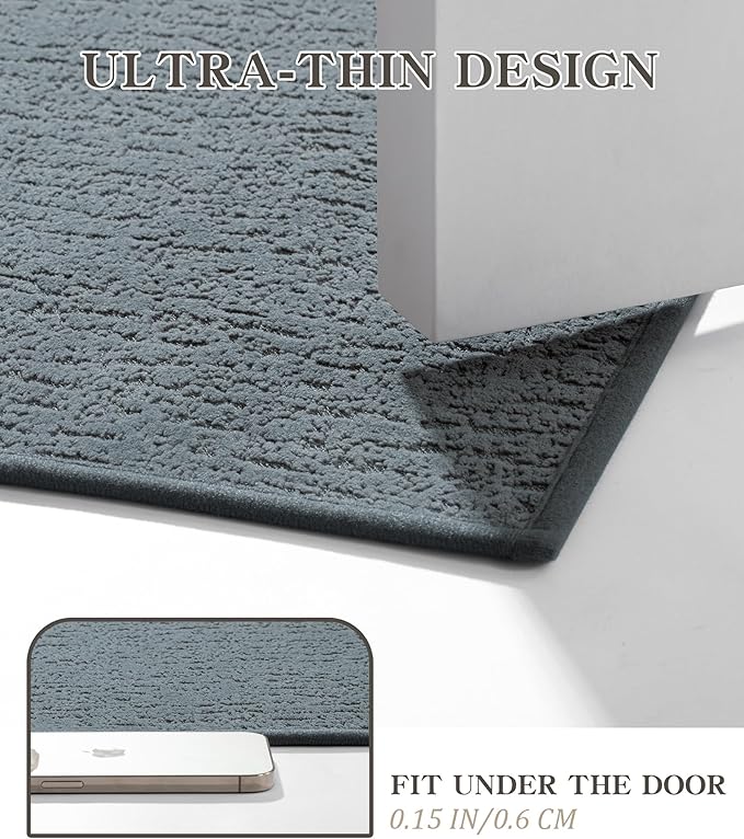 chakme Bathroom Rug Sets 3 Piece, Ultra Thin Bath Mat Quick Dry Bath Mat Set, Absorbent Bath Mat for Bathroom Non Slip Machine Washable, (Light Blue, 3 Piece)