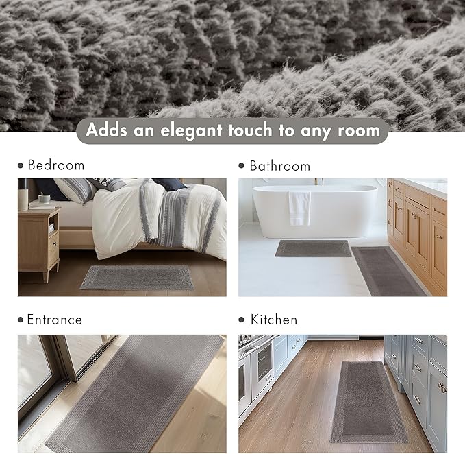 Madison Park Splendor Reversible 100% Cotton Tufted Bathroom Rug-3000 GSM Hotel Quality Luxurious Plush Medium Pile Bath Mat Absorbent, Quick Dry, Shower Room Décor, 24x44 Charcoal