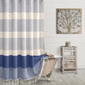 Awellife Blue Farmhouse Shower Curtains for Bathroom,Boho Flax Texture Striped Shower Curtain with Tassels Linen 72x72