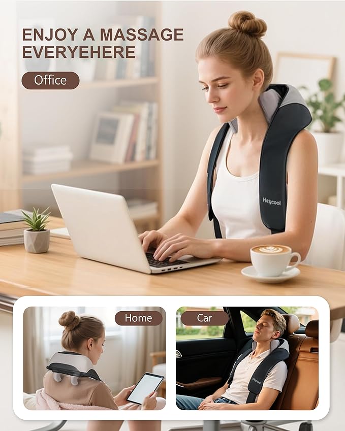 Cordless Neck and Shoulder Massager with Heat, Shiatsu Neck Back Massager Deep Tissue, 3 Massage Intensity & 2 Heating Area, Gifts for Women, Men