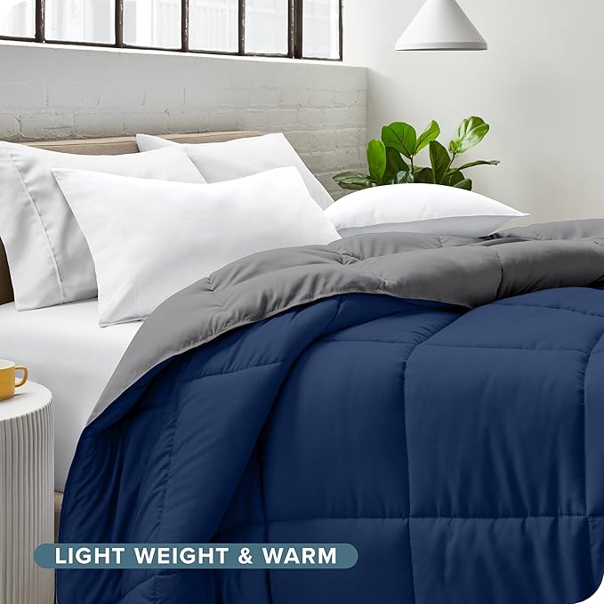 Bare Home Queen Comforter - Reversible Colors - Goose Down Alternative - Ultra-Soft - Premium 1800 Series - All Season Warmth - Bedding Comforter (Queen, Dark Blue/Grey)
