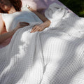 Bedsure Cooling Cotton Waffle Queen Size Blanket - Lightweight Breathable Blanket of Rayon Derived from Bamboo for Hot Sleepers, Luxury Throws for Bed, Couch and Sofa, White, 90x90 Inches