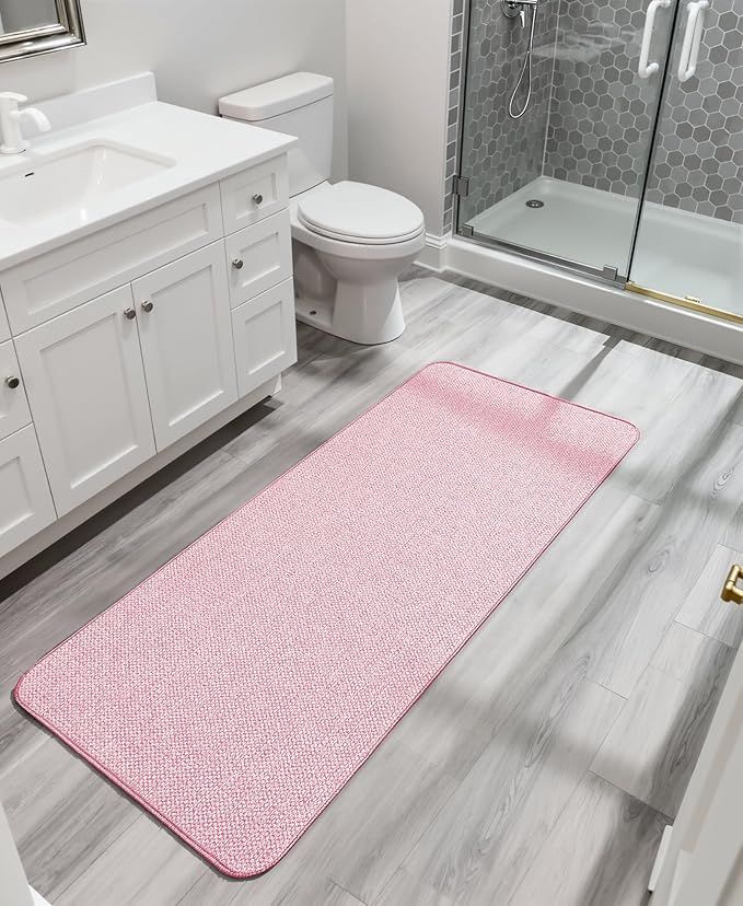 Bath Mat,Ultra Thin Bathroom Runner Rugs,Large Bath Mats for Bathroom,Quick Dry,Non-Slip,Machine Washable,Low Pile,Bath Rug,Shower Outside,Sink,Home Decor Accessories.Pink,2'x5'（24x60inch）