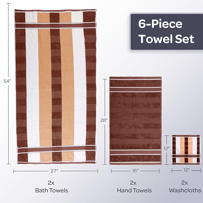 Lavish Home 6 Piece Bathroom Towels Set - 525 GSM 100% Cotton Bathroom Accessories - 2 Bath Sheets, 2 Hand Cloths , and 2 Wash Cloths - Soft Towel Set for Shower, Gym, Dorm, and Spa (Beige)