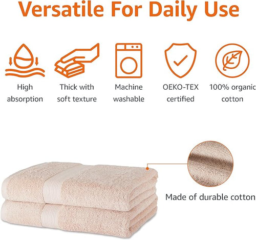 Amazon Basics Fade-Resistant 100% Cotton Bath Towel, 2 Pack, 30"x54", Blush Pink