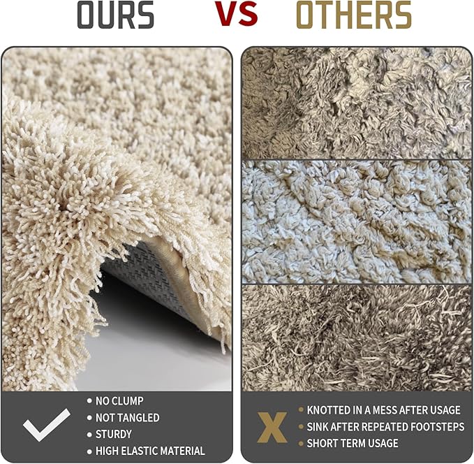Yimobra Luxury Bathroom Rugs, Fluffy Bath Mats, Non Slip, Water Absorbent Microfiber, Machine Washable, Plush Runner Shower Rugs, Thick Matts for Bathroom Floor/Tub, 56"x 24", Light Beige and White