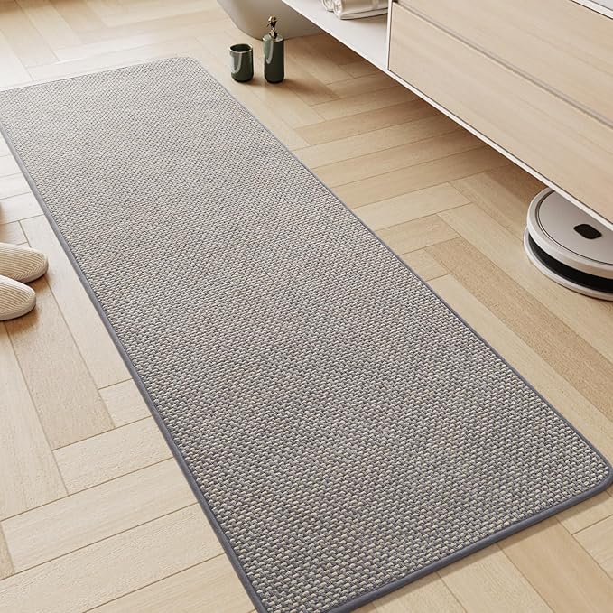AMOAMI Chenille Bath Mat Super Absorbent Bathroom Mat Quick Dry Low Pile Bath Mats for Bathroom Washable Rubber Backed Bathroom Runners Fit Under Door, Front of Bathtub, Sink, LIGHTGREY&Beige 24"x48"