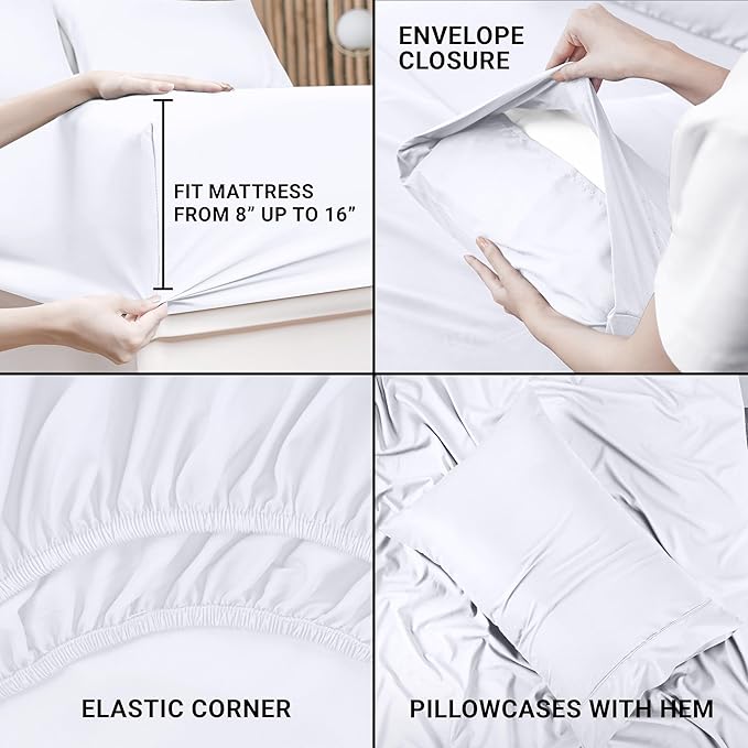 Utopia Bedding Twin Sheet Set 4 Piece Bed Sheets for Twin Size Bed, Hotel Luxury, Extra Soft, Cooling Bed Sheets - Wrinkle, and Fade Resistant (White)