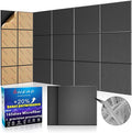 10 pcs 165dtex Microfiber Acoustic Panels ，Self-Adhesive Cork Boards , 12 x 12 x 0.4 in Sound Proof Foam Panels for Walls,Black Bulletin Board，Push Pin Board for Office,Felt Board