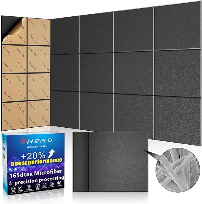 10 pcs 165dtex Microfiber Acoustic Panels ，Self-Adhesive Cork Boards , 12 x 12 x 0.4 in Sound Proof Foam Panels for Walls,Black Bulletin Board，Push Pin Board for Office,Felt Board