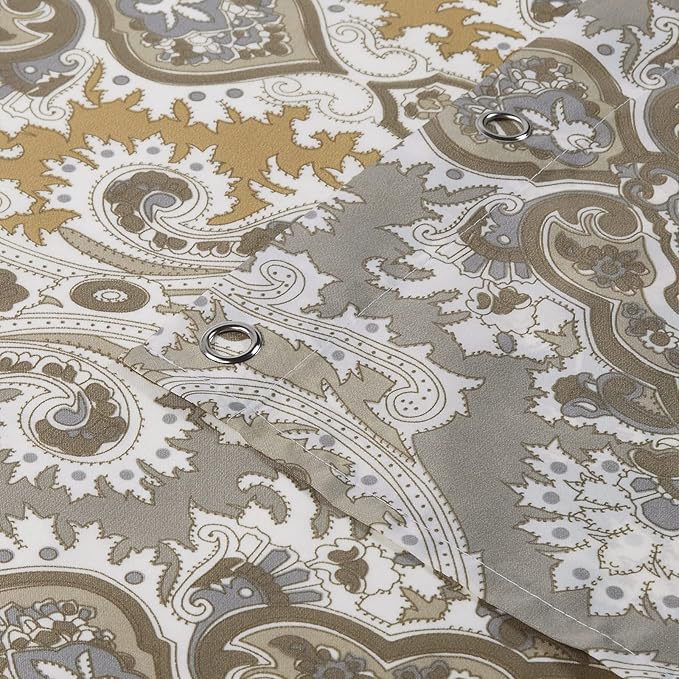 Long Fabric Shower Curtain, Beige Grey Blue Printed Boho Paisley Damask Pattern Shower Curtains for Bathroom, Waterproof Bathroom Curtains, 62" W x 78" H