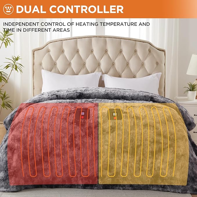 Westinghouse Electric Blanket Queen, Faux Fur Heated Blanket with 10 Heating Levels & 1-12 Hours Auto Off, Soft Cozy Sherpa Heated Blanket Washable Blanket (84" x 90" Queen Size, Grey)