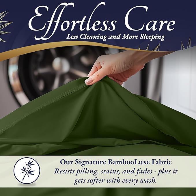DECOLURE 100% Viscose Derived from Bamboo Sheets Full Size 4pcs - Ultra Soft & Luxuriously Cooling, 17" Deep Pocket, Double Stitching, Perfect for Hot Sleepers - Full Bed Sheets (Olive)