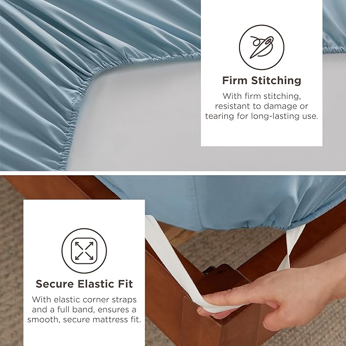 Bedsure Deep Pocket King Sheet Set - Fits Mattresses Up to 21 Inches Thick - 4 Piece GentleSoft Bed Sheets, Moisture Wicking, Soft & Cooling Bedsheet & Pillowcases, Easy & Secure Fit, Mineral Blue