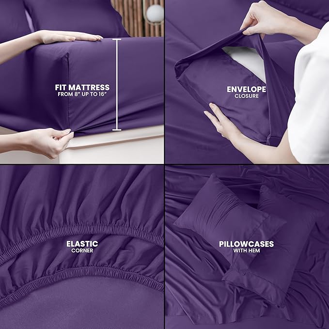 Utopia Bedding Full Sheet Set – 4 Piece Bed Sheets for Full Size Bed, Soft and Breathable Microfiber, Includes 1 Fitted Sheet, 1 Flat Sheet and 2 Pillowcases (Egg Plant)