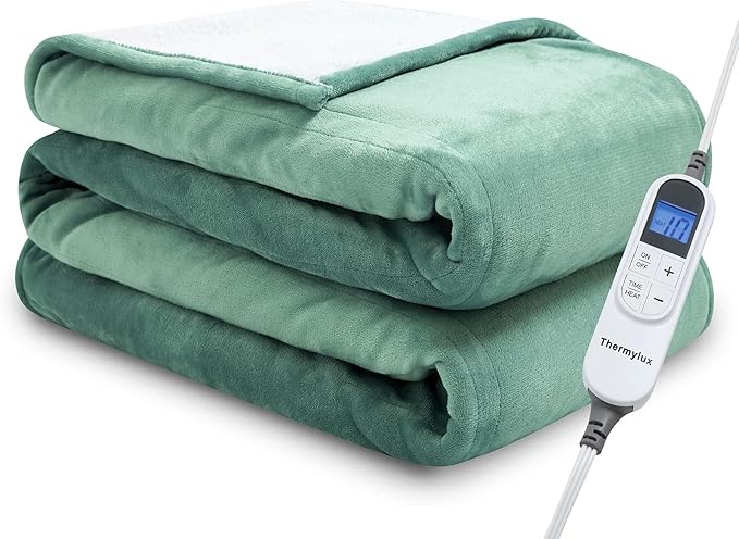 Electric Blanket Twin 62"x84" Heated Electric Blankets 10 Heating 12 Time Settings Levels 8 Hours Auto Off Fast Heating and Overheat Protection ETL Certified Machine Washable,Green