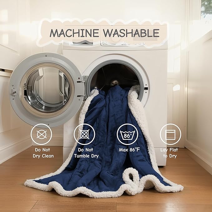 Electric Heated Blanket Throw Size 50"x60", Soft Flannel with Overheat Protection, 6 Adjustable Heat Settings & 3-Hour Auto-Off Timer, Fast Heating for Winter Comfort, Navy Blue