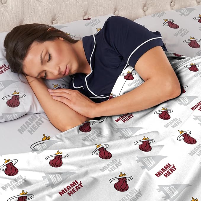 Northwest Officially Licensed Miami Heat NBA Twin Size Sheet Set – Soft Team Logo Bedding for Dorms, Bedrooms, Fan Caves & Game Day Style