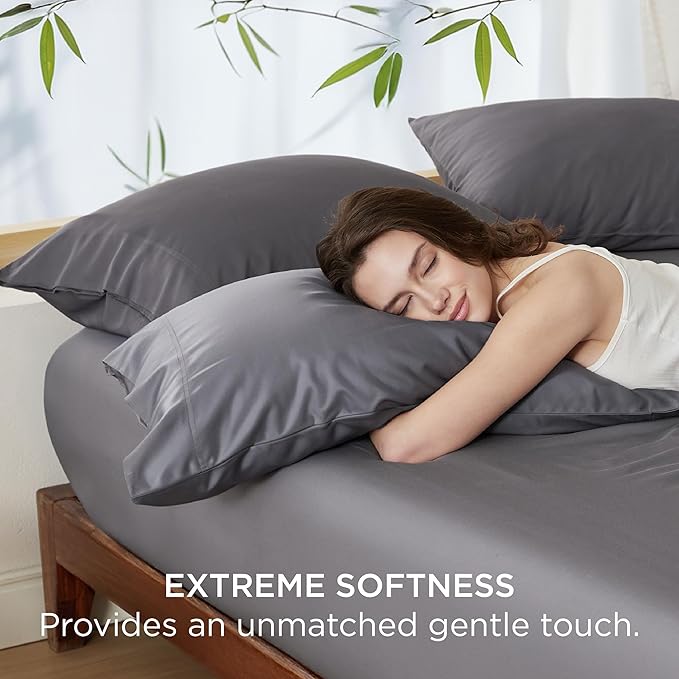 Bedsure Pillow Cases Queen, Cooling Pillow Cases, Rayon Derived from Bamboo Dark Grey Pillowcases Queen Size Set of 2, Breathable & Soft Bedding Pillow Cover with Envelope Closure,Gifts, 20x30 Inches
