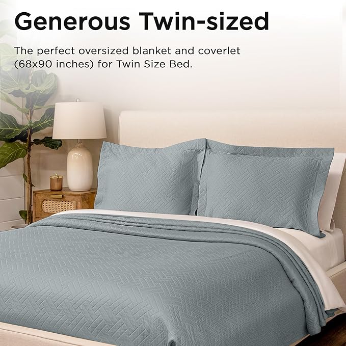 Threadmill Luxury Cotton Blankets for Twin Size Bed | All-Season 100% Cotton Twin Blanket for Bed | Jacquard Lightweight, Soft & Cozy Coverlet, 350GSM, 68 x 90 inches | Scottish Grey