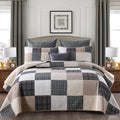 KALOOLA Patchwork Queen Quilt, 100% Cotton Lightweight Bedspreads Queen Size 3 Pieces, Tan Brown Beige Queen Quilt Bedding Set, Farmhouse Rustic Coverlet for All Season