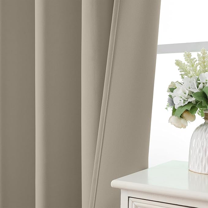 CUCRAF Light Beige Blackout Curtains 63 inch Length 2 Panels Set, Rod Pocket Room Darkening Drapes for Bedroom Living Room, Insulated Thermal Light Blocking Window Curtain (W52 x L63 Inch)