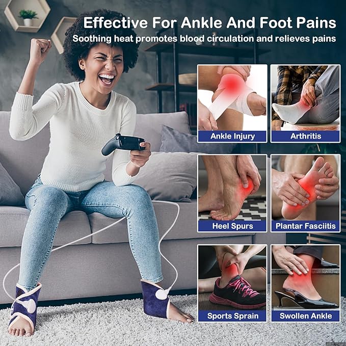 JOBYNA 2 Pack Heated Ankle Wrap for Ankle Pain Relief, Deep-Penetrating Electric Feet Warmers for Women and Men, 86℉-158℉ & Auto Shut Off
