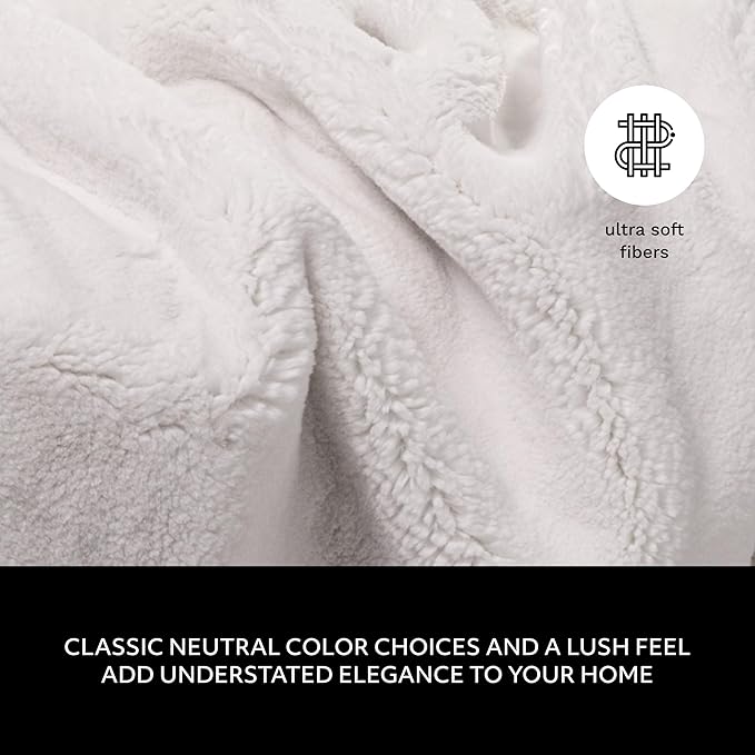 Mon Chateau 60" x 70" Embrace Foldover Faux Fur Throw, Plush Throw with 6cm Foldover for Couch, Sofa, or Bed, Ultra Soft Blanket for Sleeping or Home Decor, Moonlit Cream