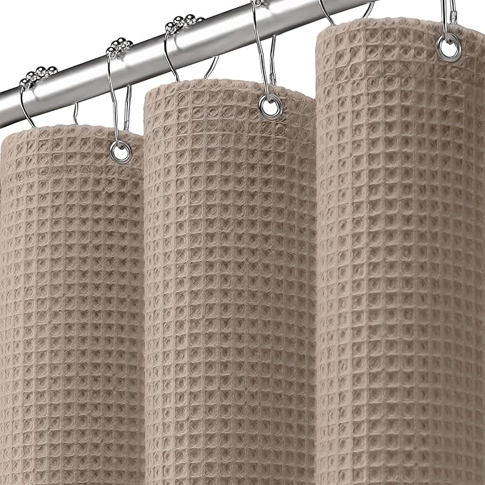 Waffle Weave Shower Curtain - Beige Cotton Fabric Texture Heavyweight Shower Curtain for Bathroom,Washable,72Wx75L