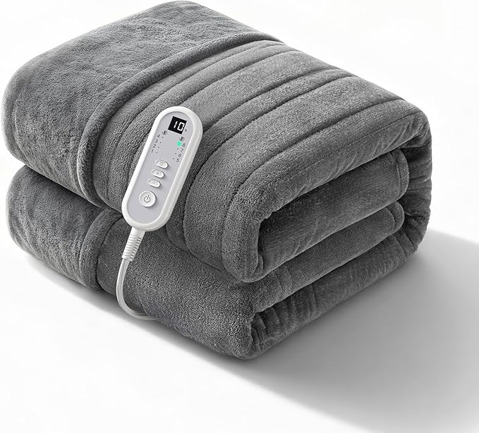 Heated Blanket King, Dual Control Electric Blanket, Ultra Soft Flannel, Consistent & Even Heating with 8 Heat Levels & 10 Hours Auto Off, Overheat Protection, Warm Gifts for Grandm (100"x90")