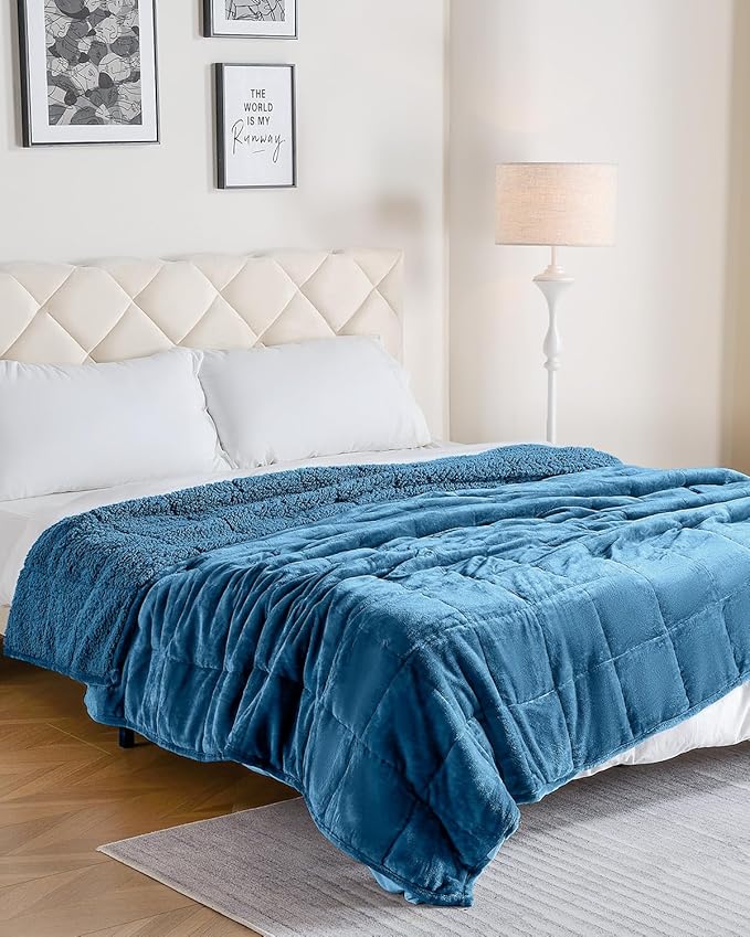 Uttermara Sherpa Fleece Weighted Blanket 20 lbs for Adult, Unicolor Ultra-Soft Fleece and Sherpa, Dual Sided Cozy Plush Blanket for Sofa Bed, 60 x 80 inches, Slate Blue