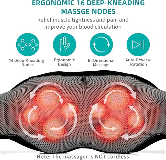 Nekteck Neck Massager for Pain Relief Deep Tissue, FSA Eligible Shiatsu Back Massager with Heating 3D Kneading Massage Pillow for Shoulder Leg Muscle, Office Home Car Use, HSA Eligible, Plug-in Use