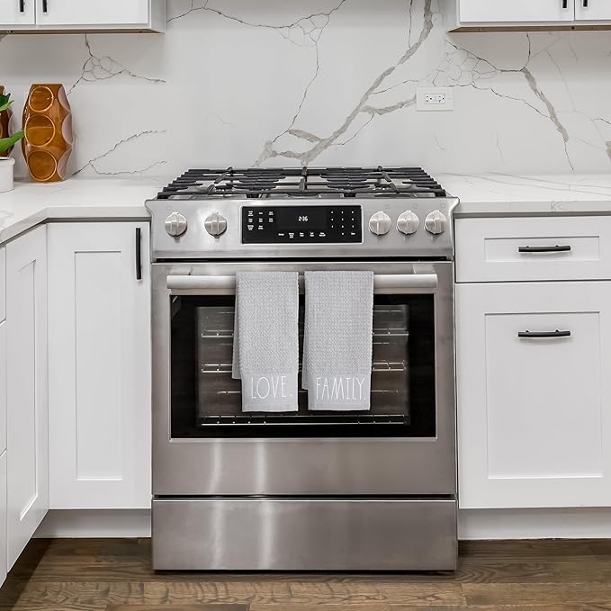 Rae Dunn Hand Towels, Embroidered Decorative Hand Towel for Kitchen and Bathroom, 100% Cotton, Gray- Family/Love, 16"x 26"