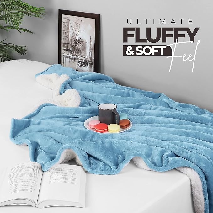Utopia Bedding Sherpa Blanket Twin Size (Washed Blue, 90x66 Inches) - Soft Lightweight Plush Fleece Reversible Blanket for Bed, Sofa, Couch, Camping and Travel