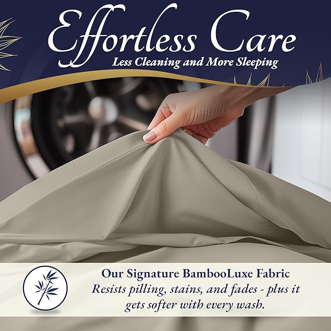 DECOLURE 100% Viscose Derived from Bamboo Sheets Full Size 4pcs - Ultra Soft & Luxuriously Cooling, 17" Deep Pocket, Double Stitching, Perfect for Hot Sleepers - Full Bed Sheets (Taupe)
