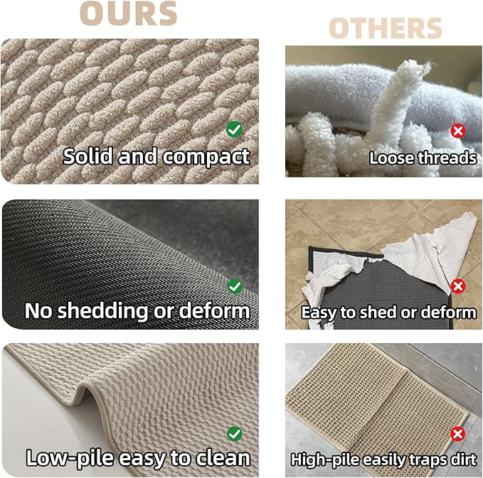 Bathroom Rugs Non Slip Washable, Super Absorbent Thin Bath Mat Small Quick Dry Low Pile Bathroom Rug, Beige 20"x30"