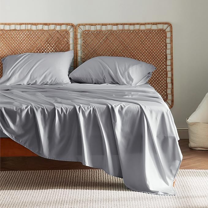 Bedsure Cooling Sheets Twin XL, Rayon Derived from Bamboo, Breathable & Soft Twin XL Sheet Sets, Deep Pocket Up to 16 Inches, Hotel Luxury Silky Dorm Bedding for Hot Sleepers, Silver Grey