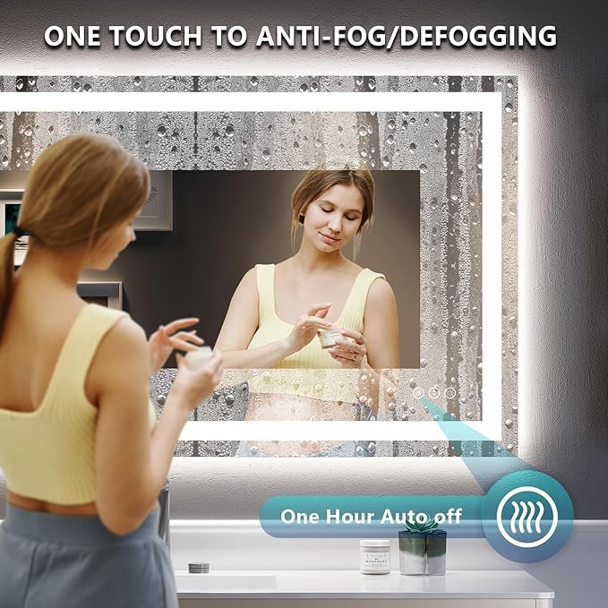 28x36 Inch LED Bathroom Mirror with Lights Front and Backlit Lighted Vanity Mirror for Bathroom Wall with 3 Colors Dimmable Anti-Fog Memory Shatter-Proof IP54 Waterproof Horizontal/Vertical
