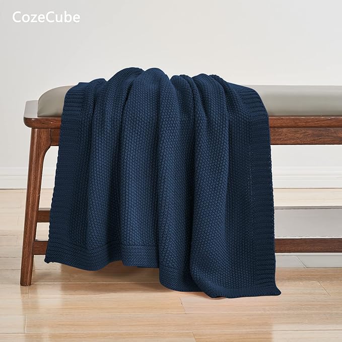 CozeCube Navy Blue Throw Blanket for Couch, Soft Cozy Cable Knit Throw for Bed Sofa Living Room, Lightweight Warm Decorative Farmhouse Christmas Blanket, 60"x80", Navy Blue